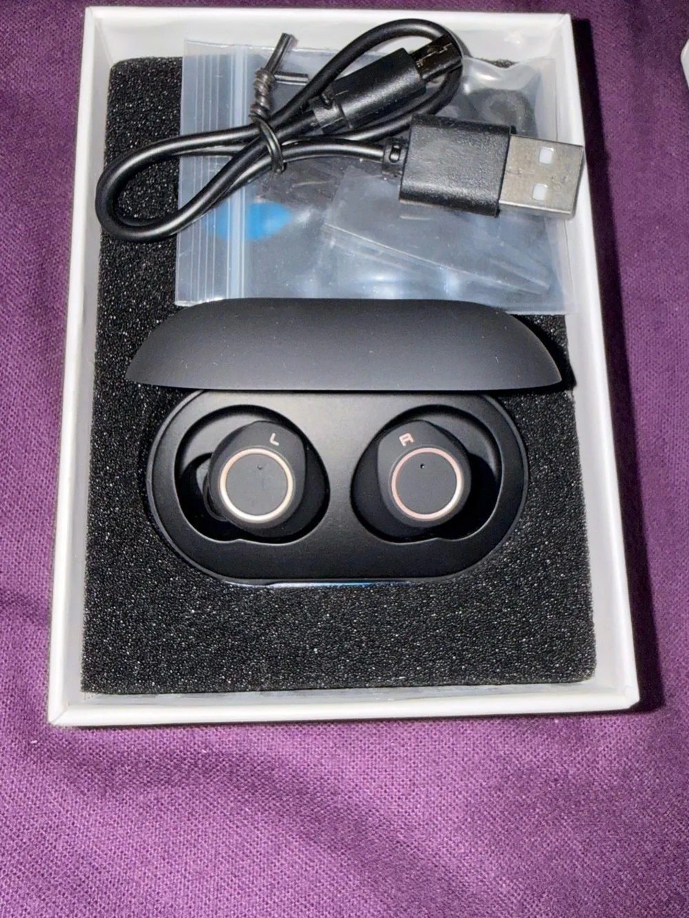 True Wireless Bluetooth Earbuds with Charging Case - Black with Gold Accent